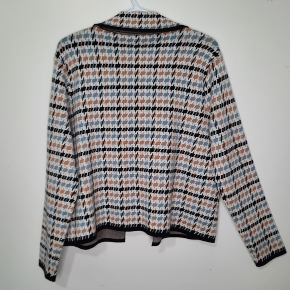 Tahari Open Front Knit Cardigan Sweater Blazer Houndstooth Womens Size Large - Picture 8 of 12